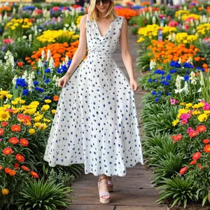 Women's Summer Clothing Casual Women's Dress Summer Printed Full-Bottom Loose Round-Neck Sleeveless Dress