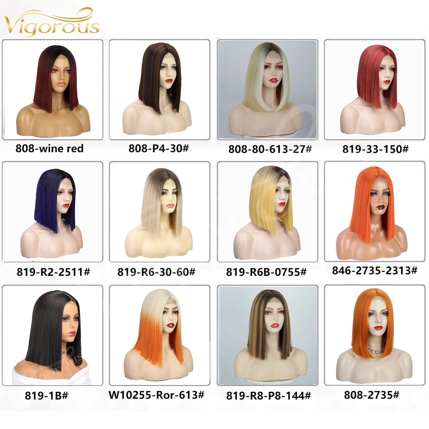 Short Straight Bob Wigs Black Brown Red Natural Synthetic Hair For