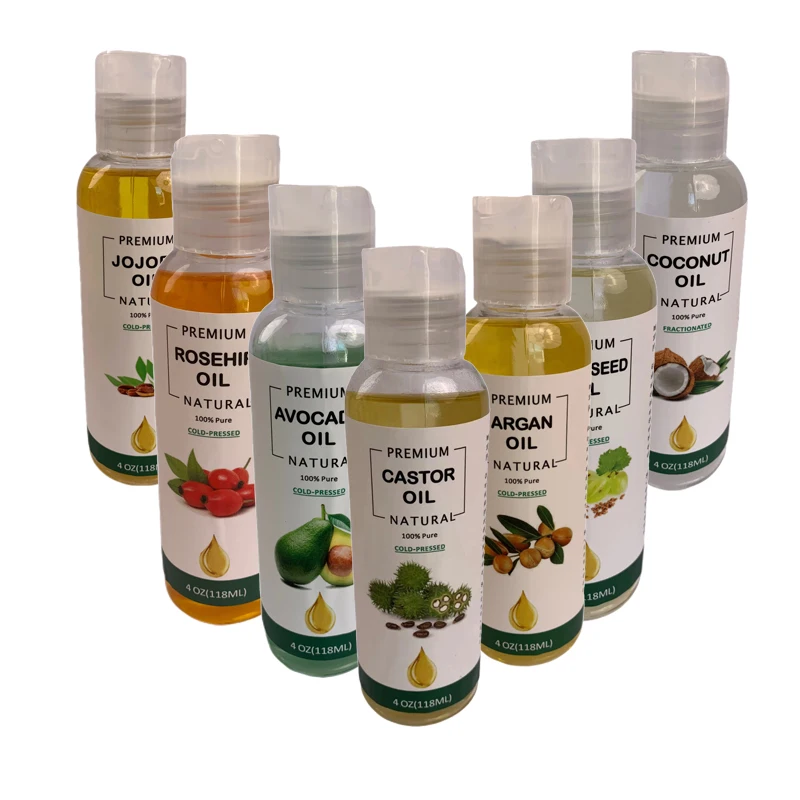 Private Label 118ml 4Oz Cold Press 100% Pure Almond Jojoba Olive Castor Oil Pack GrapeSeed Coconut Oil Carrier Oil