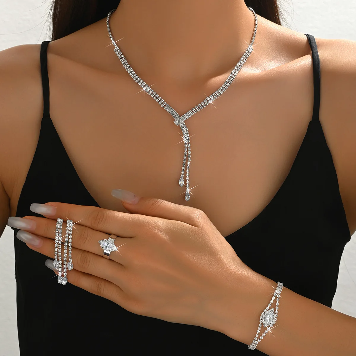 Luxury Zircon Bridal Jewelry Set - Necklace & Earrings