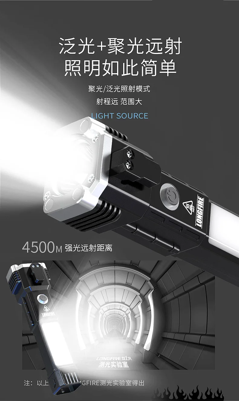 Wholesale High Quality Super Bright Led Rechargeable Power Bank Hammer Knife Magnet Flashlight
