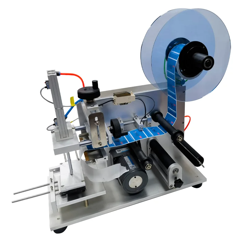 TEBAK SY-60 Semi Automatic Bottle Jar Top Side Flat Sticker Labeling Machine Pneumatic Surface Labeling Flat Labeling Applicator
