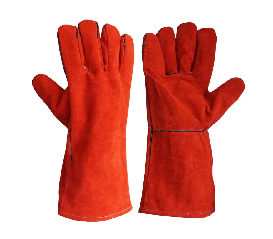 Высококачественные кожаные термостойкие защитные рабочие перчатки с длинным рукавом из коровьего спилка