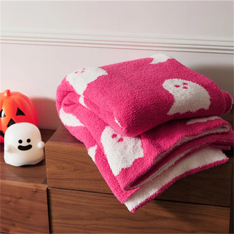 Microfiber knitted Throw Blanket for Living Room Halloween blanket pink ghost blanket Home Decoration YL details