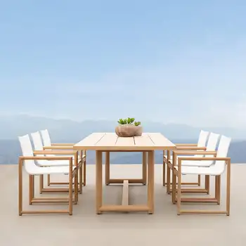New arrival outdoor teak wood garden furniture balcony outdoor simple design dining table and chairs