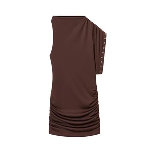 Customize PB&ZA Women 2025 New Sweet Solid Autumn Vintage Asymmetrical Short Sleeveless A-Line Mini Dress