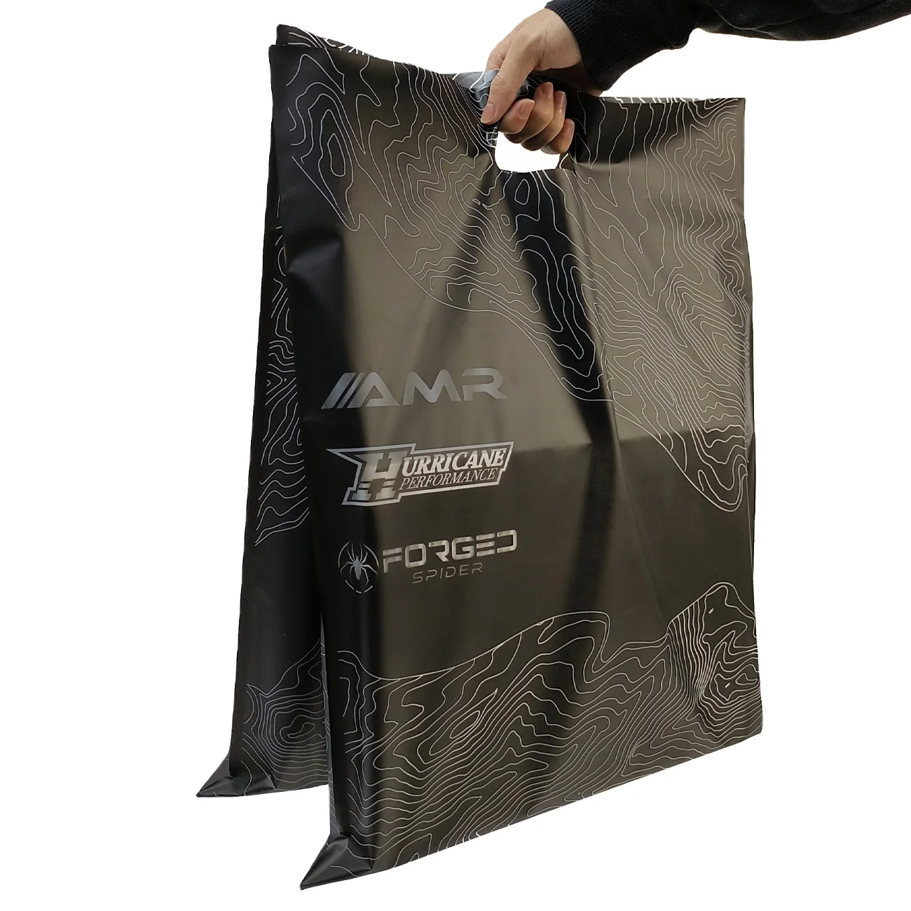 Custom Logo Printed Fold Plastic Black Thank You Die Cut Handle Carry Shopping Packaging Bags For Boutique Retail Shopping
