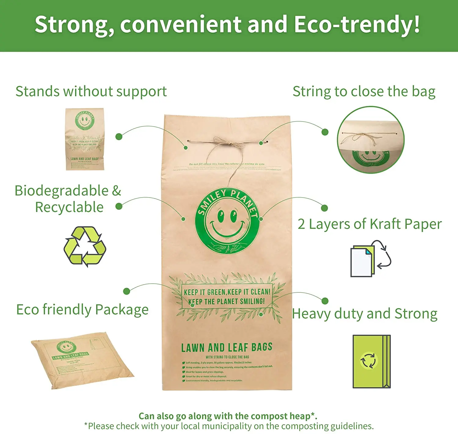 Eco-Friendly Biodegradable Two Layers Lawn and Leaf Bag Compost