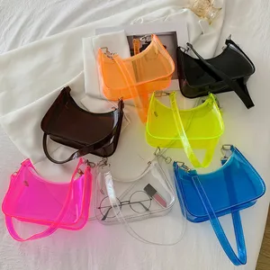 New Transparent Jelly Bag Summer New Pvc Single Shoulder Underarm Bag Net Red Foreign Style Candy Color Women's Bag
