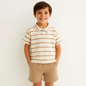 Custom logo Summer Boys 2 Piece Set Striped Polo Shirt and Shorts Outfit Cotton Toddler Boy Clothing Set for Kids