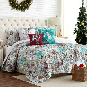 Factory Supply Eco-Friendly Super Soft Woodland Pattern Christmas Jacquard Quilts Bedding Bedspreads Set