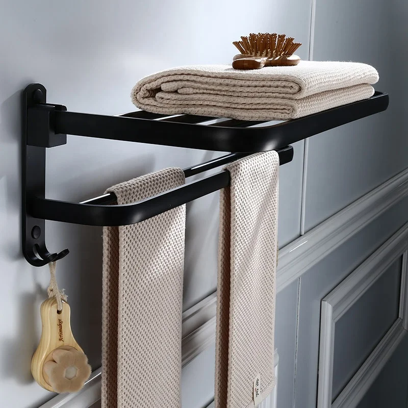 Jdoor Wholesale Matte Black Free Punching Aluminum Towel Rack Bathroom ...