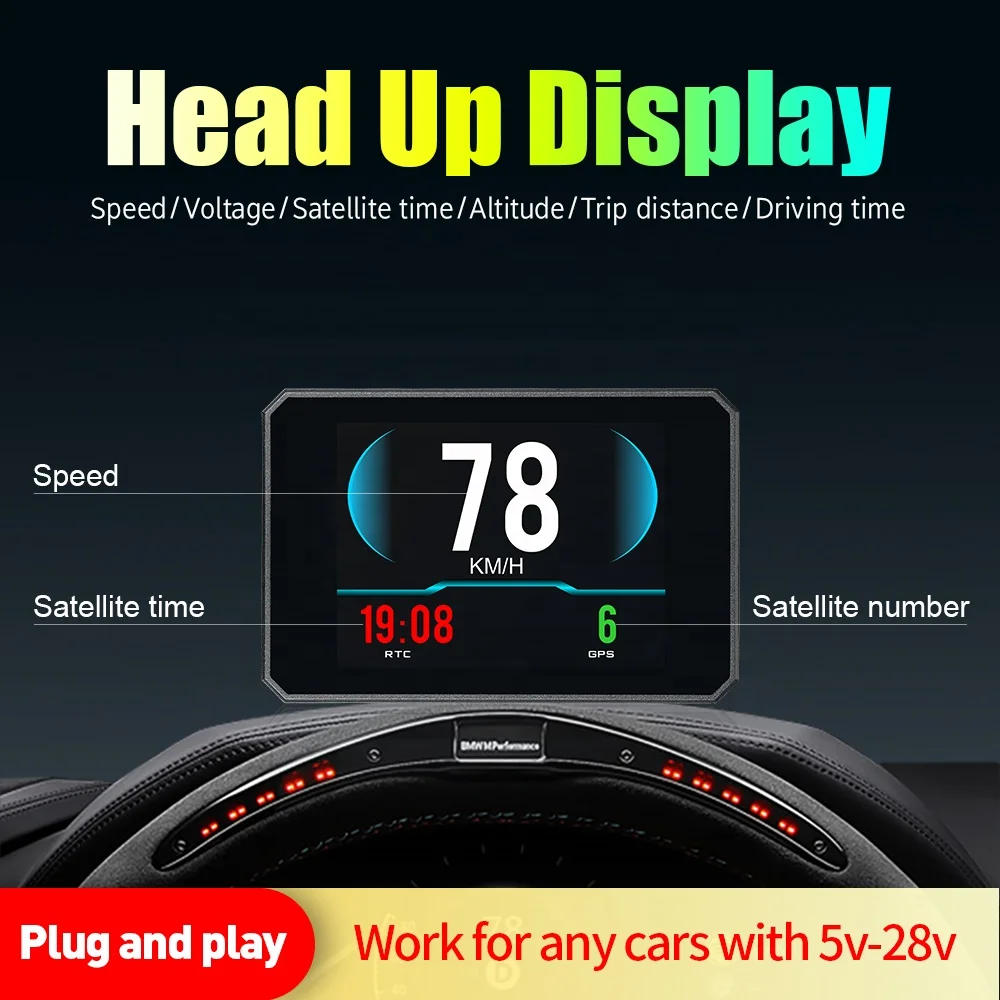 Automobile HUD T816 GPS Driving Speedometer Digital Display Auto Diagnostic Tool Coolant Temperature Gauge Head up Display
