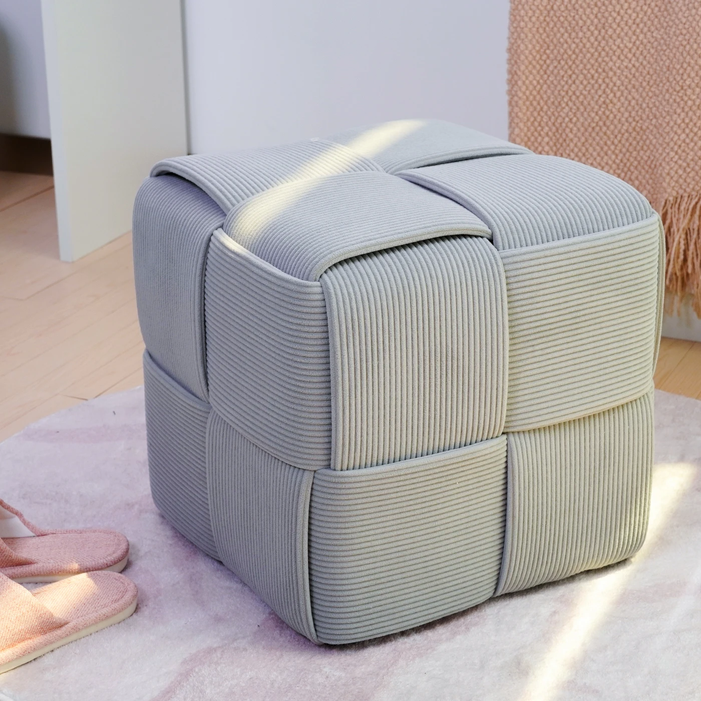 Modern Nordic Wick Strip Ottoman Footrest Luxury Stool Seat Footstool