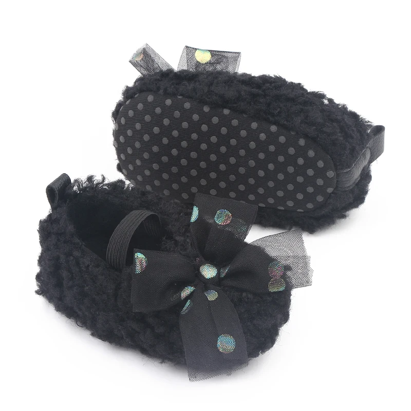 Baby Infant Toddler Girls Cotton Soft Sole Plush Bow Flower Slippers Slip on Mary Jane  Dress Shoes Princes Shoes Gift supplier
