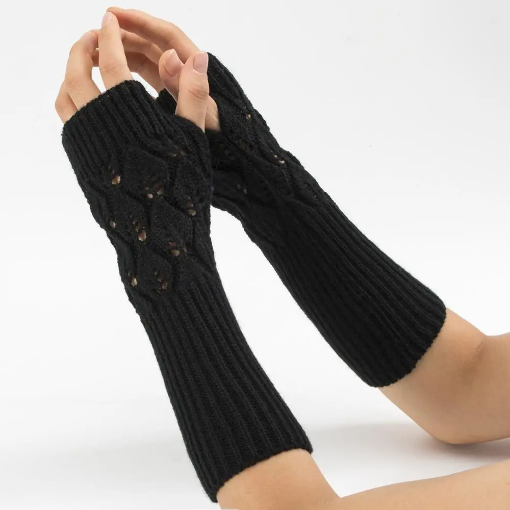 Women Girls Winter Fur Knitted Fingerless Gloves Arm Wrist Warmer Gloves 