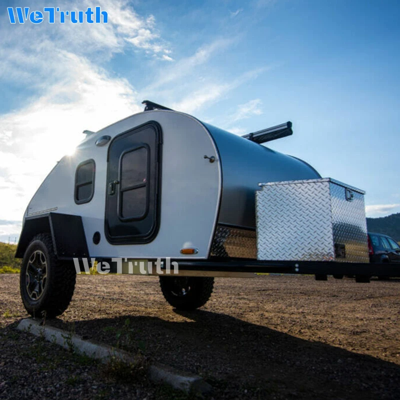 Luxury Lightweight Aluminum Teardrop Travel Trailer Caravan Modern Multifunctional with Camping Tent for Off-Road Adventures