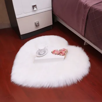 Machine Washable Heart Shaped Fluffy Long Fur Faux Sheepskin Rug For Bedroom