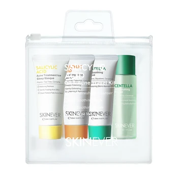 SKINEVER Travel Kit for Sensitive Skin Lightening Salicylic Acid Face Wash Centella Soothing Facial Cream Mini Size Centella