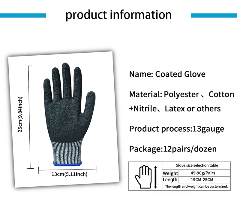 General Purpose Hand Gloves Latex Coated Protection Work Glove Anti Cut