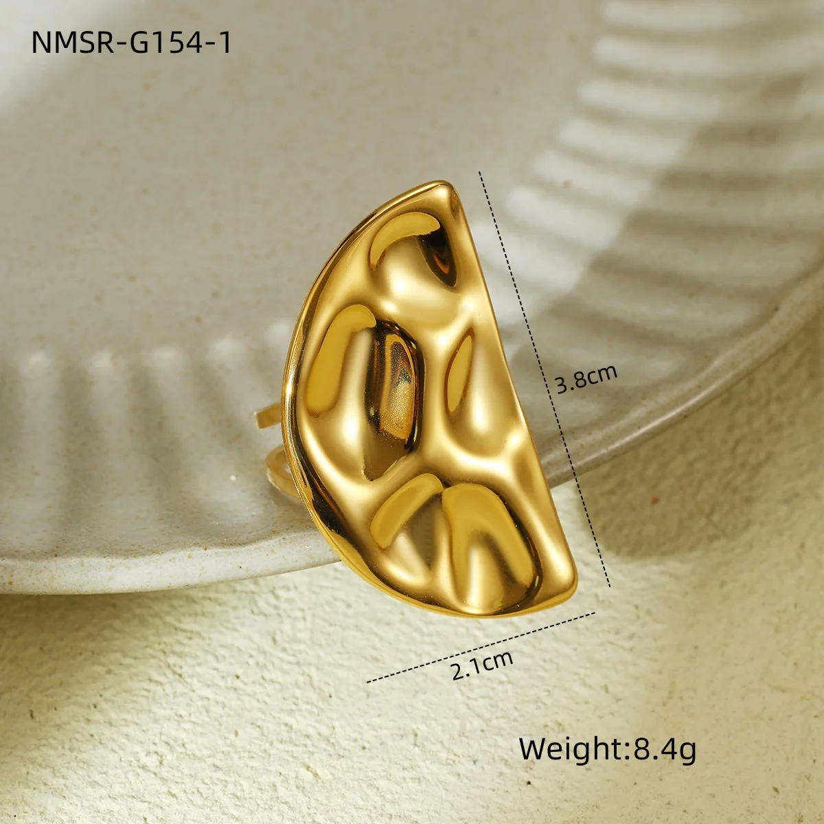 Chunky Irregular Geometric Hammered Lava Wrinkle Texture Rings  Womens Adjustable Opening Rings Stainless Steel 18K Gold Plated