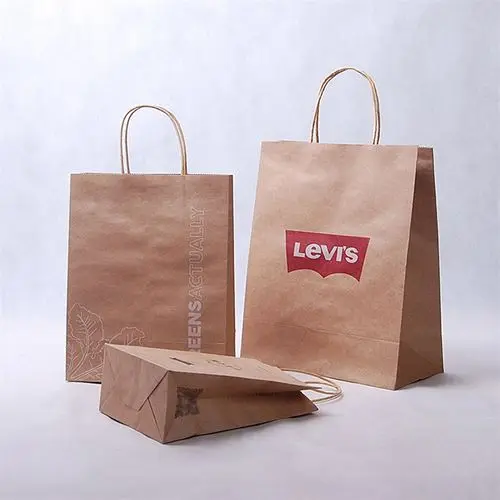 Brown Paper Bags Customised Round Rope Kraft Bags With Own Badge