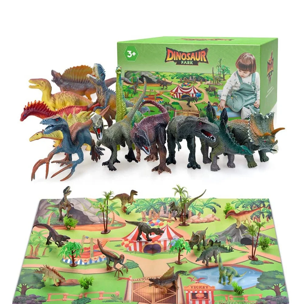 28 pçs dinossauro brinquedo playset com tapete de jogo figuras de dinossauro  realistas & ovos para ótimo presente para meninos e meninas idades 3,4,5,6,  e acima - AliExpress