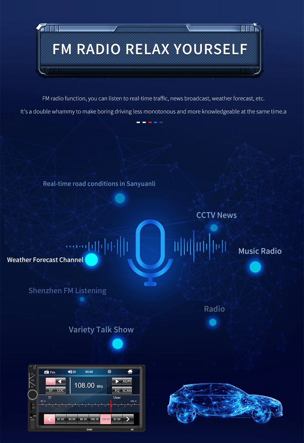 Bestree auto electronics USB charging 7 inch double din car stereo mp5 player auto stereo audio radio music player