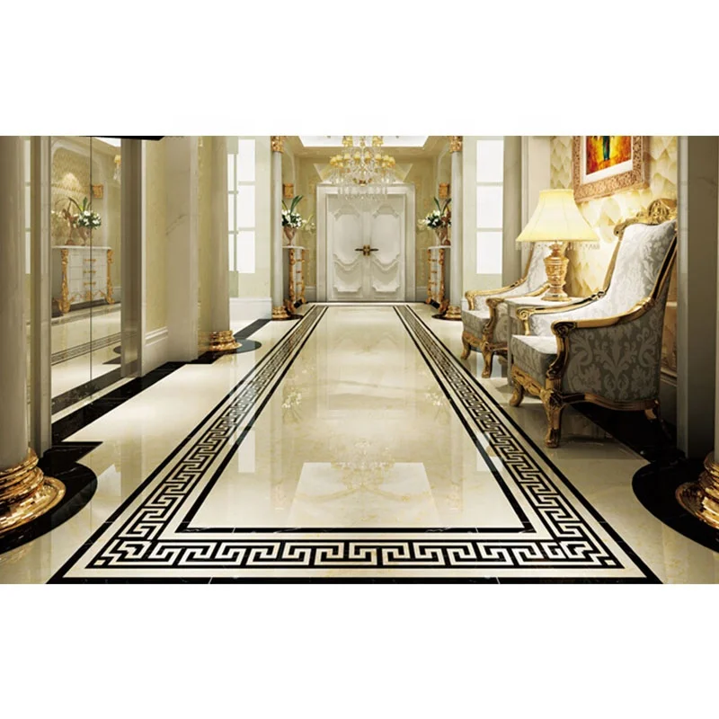 Ladrilhos de Piso em Mármore Modernos, Polidos e Impermeáveis para Hotéis, Casas, Corredores e Salas de Estar, com Padronagem em Medalhão Cortada a Jato d’Água