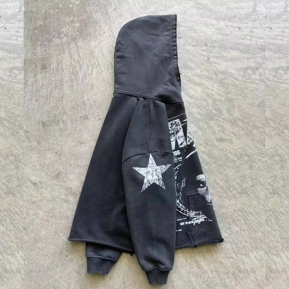 SALATI Custom Vendors for Hodiee Raw Hem DTG Printed Washed Vintage High Quality High Worn-out Boxy Cropped Blank Men Hoodie gallery 2