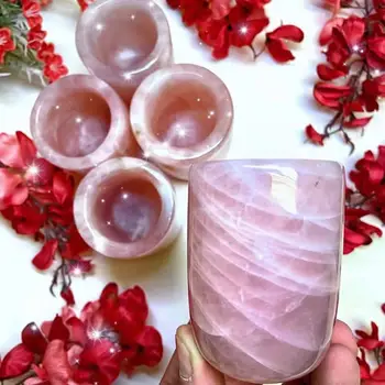Hot crystal rose quartz cup healing gemstone