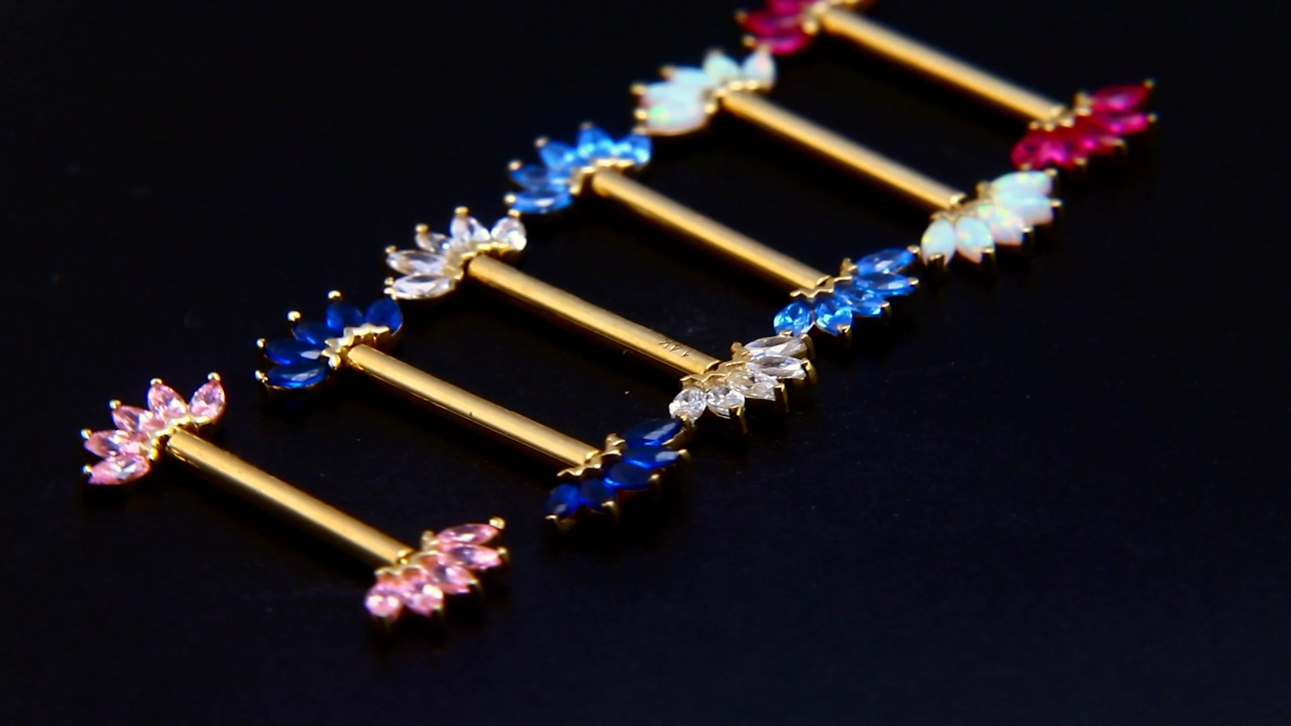 14k Solid Gold Threadless Nipple Marquise Cz Or Opal Jewelry Piercing