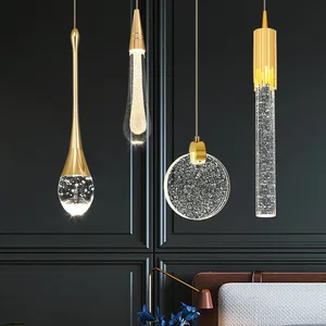 JACKSUN Nordic Style Rain Drop Crystal Chandelier Small Size Hanging Light Fixture Background Wall Bedside Led Pendant Light