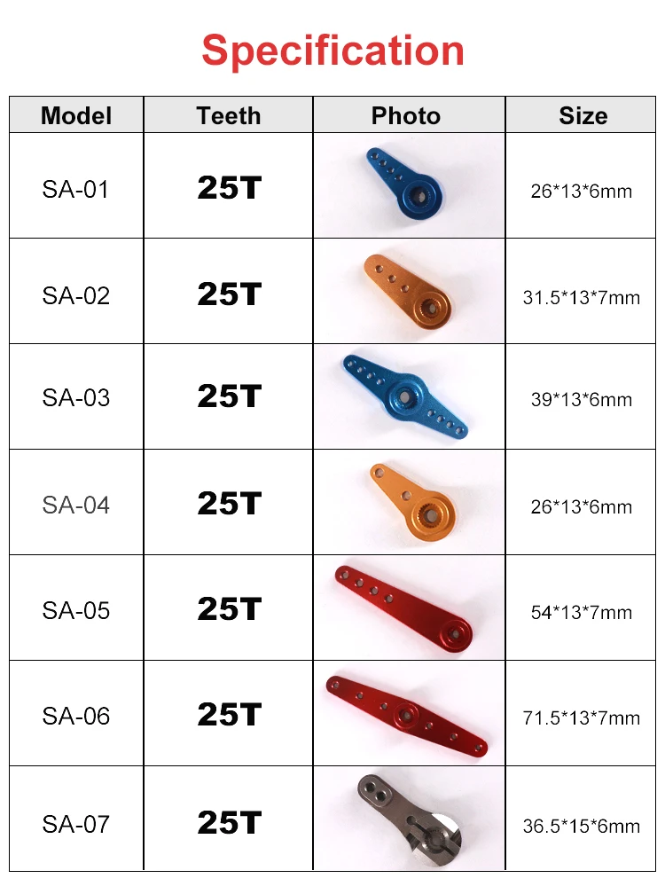 SpeedTek RC Corno Servocomando In Alluminio CNC 25T Arancione – Per Modelli RC 1/6 1/8 1/10