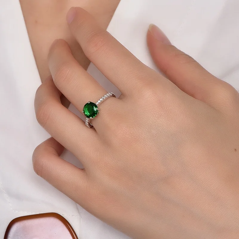 2022 New 925 Sterling Silver Rings Jewellery Micro Prong Emerald Ring Eternity CZ Stone Bands Ring