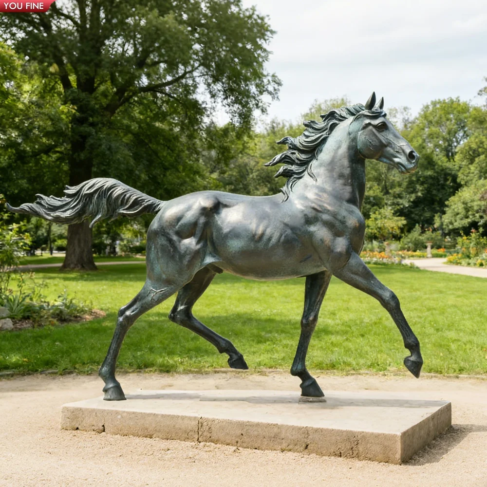 YOUFINE Bronze Rearing Horse Sculpture Dynamic Outdoor Decor for Garden Villa Plaza