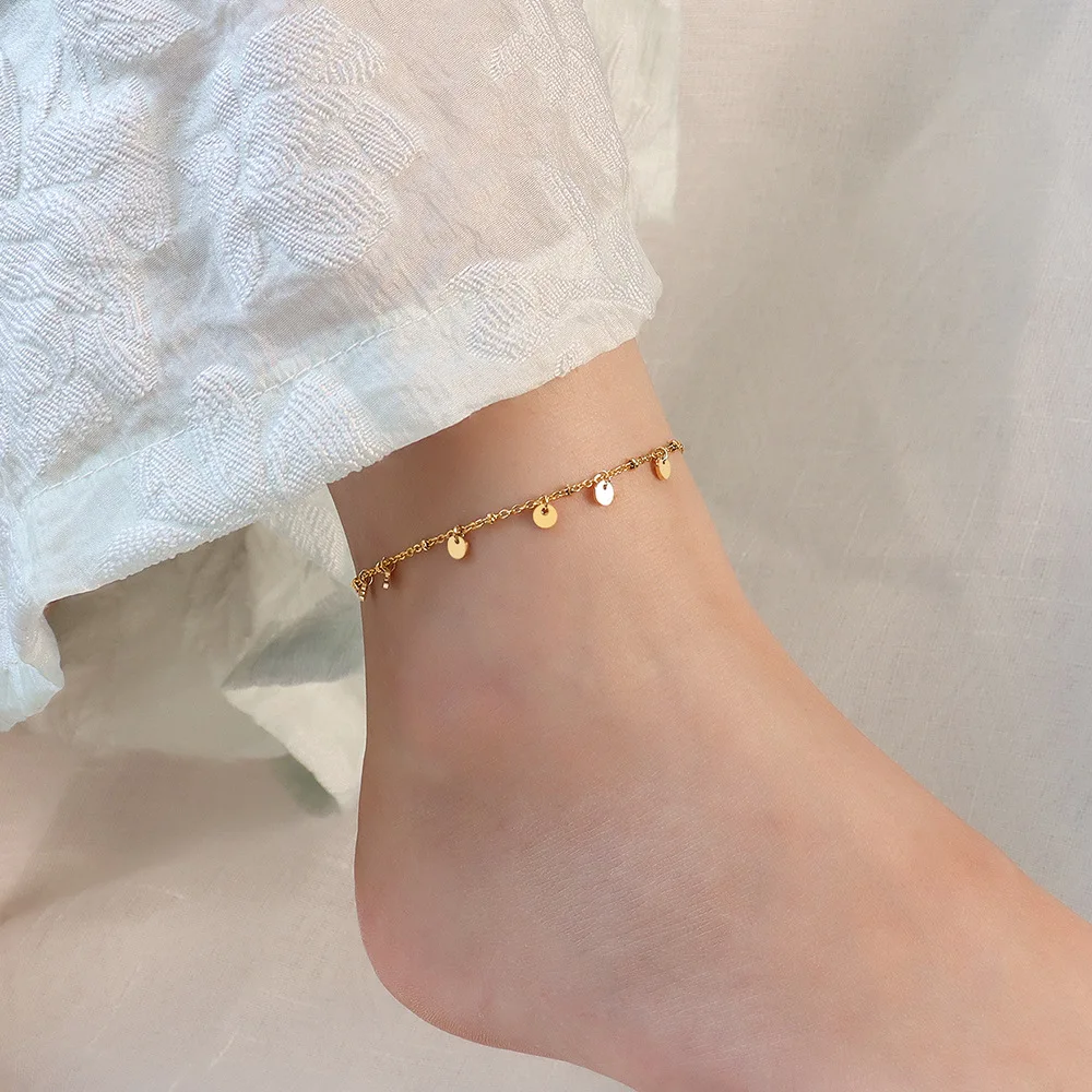 High End Gold Plated Tassel Dot Pendant Anklets Stainless Steel Jewelry