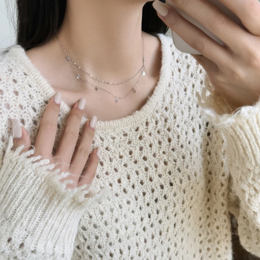 KAKODIY simple design fashion jewelry double chain five star pendant necklace daily dress jewelry necklace detail 5