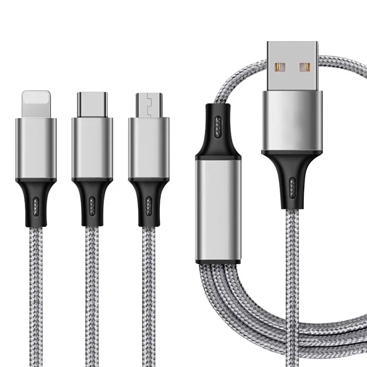 3 в 1 взаимный обмен данными между компьютером и периферийными устройствами зарядное устройство кабель нейлоновый плетеный кабель для быстрой зарядки передачи и зарядки Android телефонов с интерфейсом Type-C тройных зарядный кабель проводной шнур
