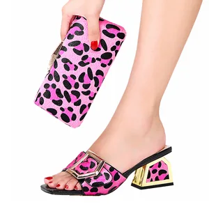 BUSY GIRL GEPL02 Shoe Bag Leopard High Heel slippers Italian Style Wedding Banquet Party Clutch Bag and Shoe Set