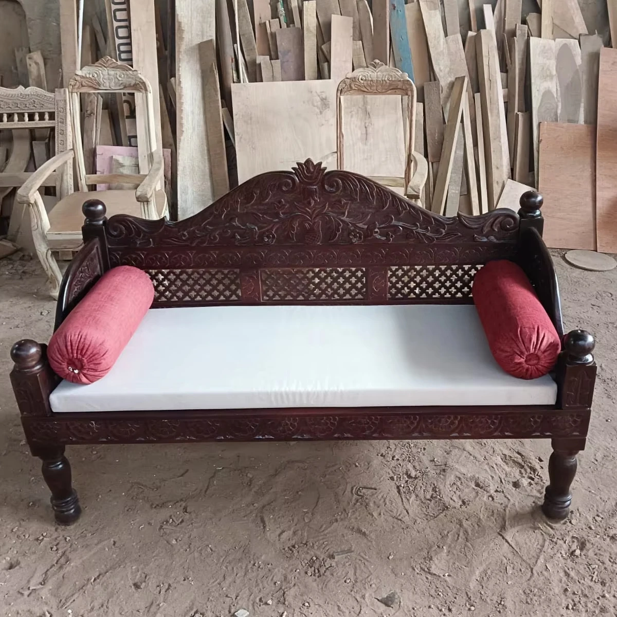Hand Crafted Wooden Handmade Diwan Set With Hand Carving Design for Living Room and Bed Room in Brown Wholesale Price