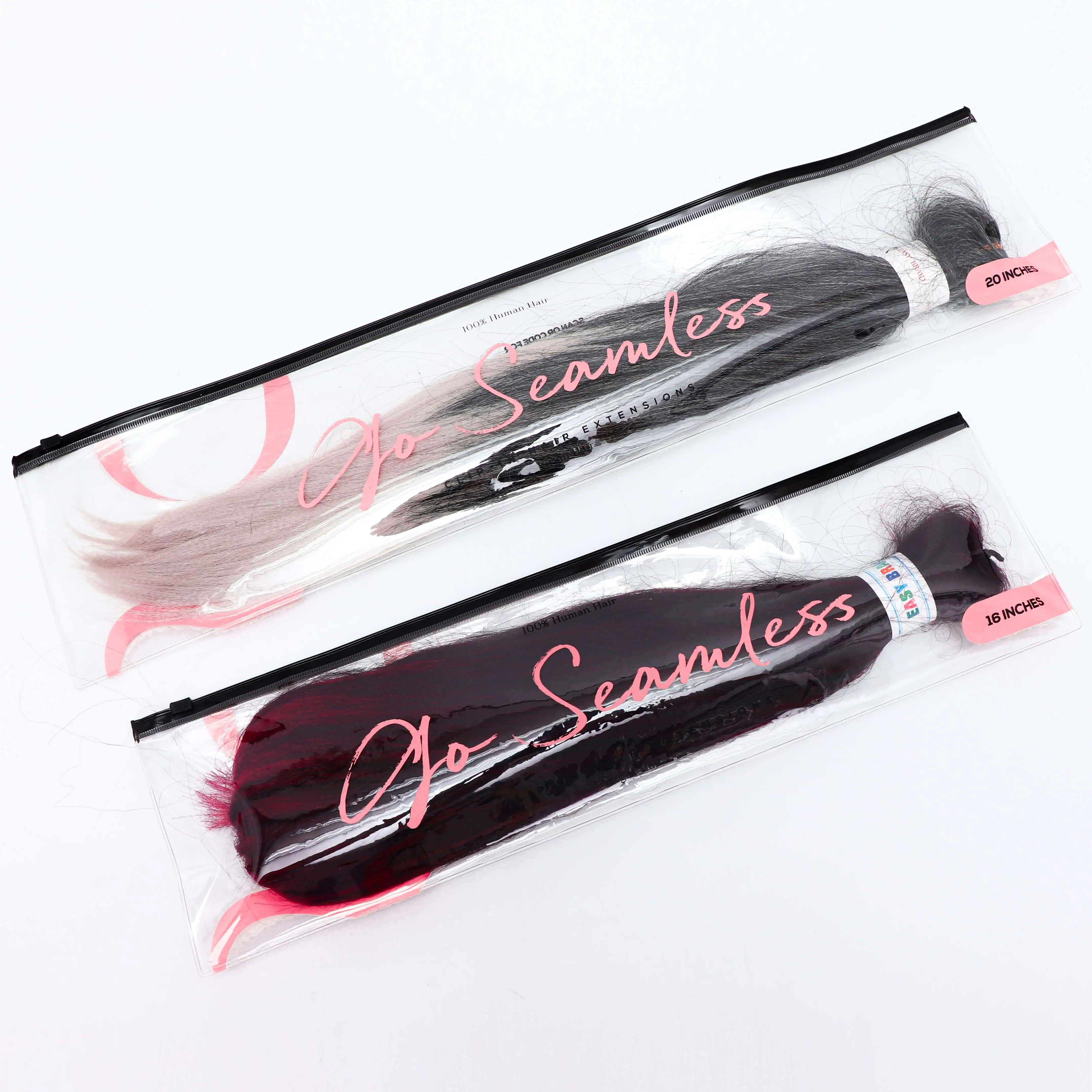 Plastic Clear Hair Extensions Package Custom Printing Wig Bags Hair Packaging Long Size Hair Clip Packaging Zipper Bag
