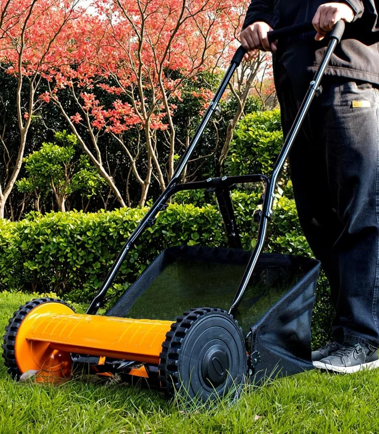 Gardening Tool Push Reel Walk-Behind Steel Lawn Mowers with Multiple-Blade 4-Position Cutting Height Adjustment