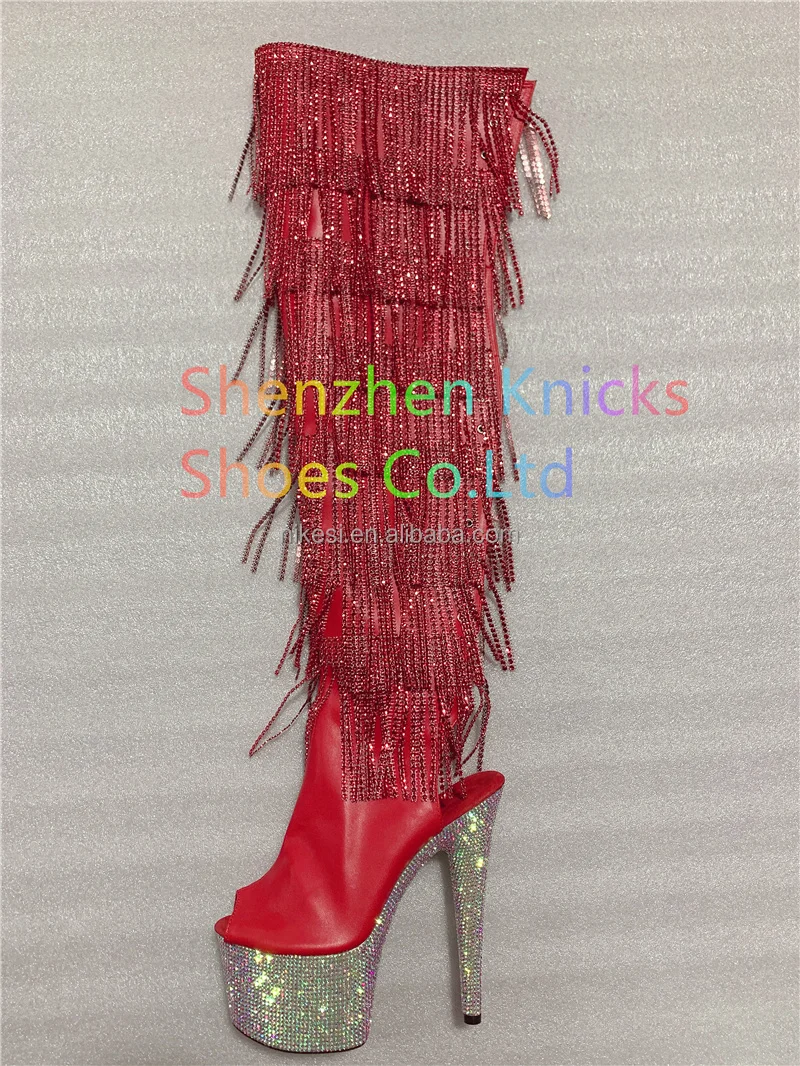 Rncksi 7 " 17cm Super High Heel Diamond Tassel Boot Ab Diamond Sole