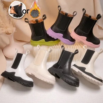 Wholesale custom trend new british style leather boots for girls side zipper high cut fashion boots for kids