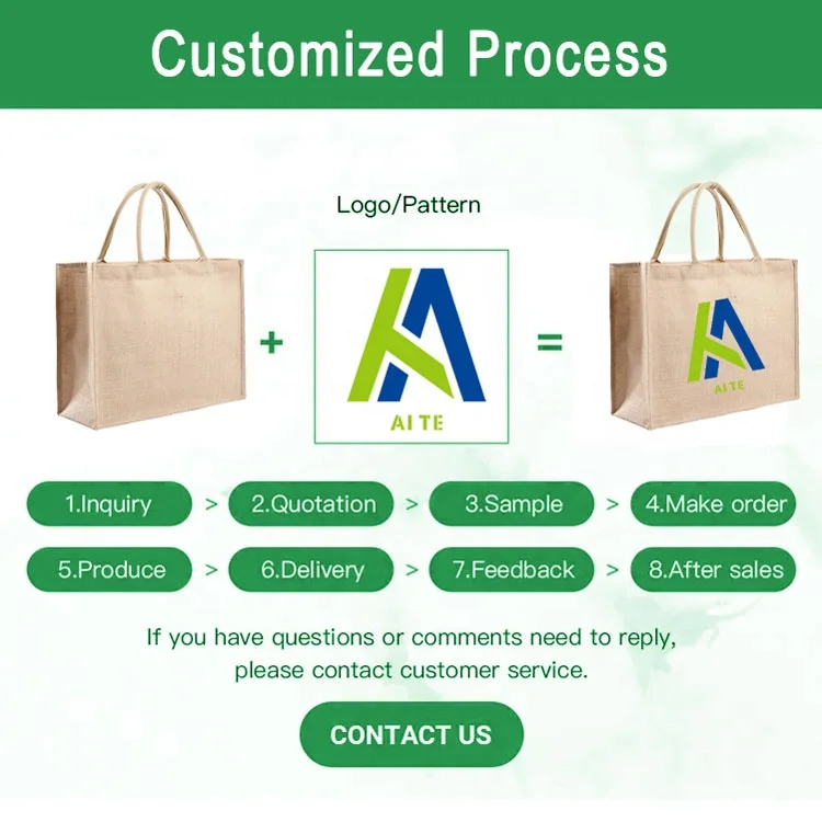 Wholesale Custom Factory Eco-Friendly Recycled Printed Burlap Handbag Natural Reusable Jute Tote Bag for Shopping