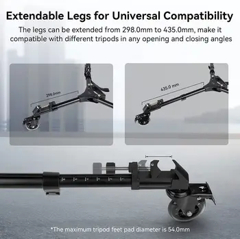Smallrig Universal Photography Tripod Dolly, Heavy Duty with 3" Rubber Wheels, Adjustable Legs and Carry Bag -3986 detail image