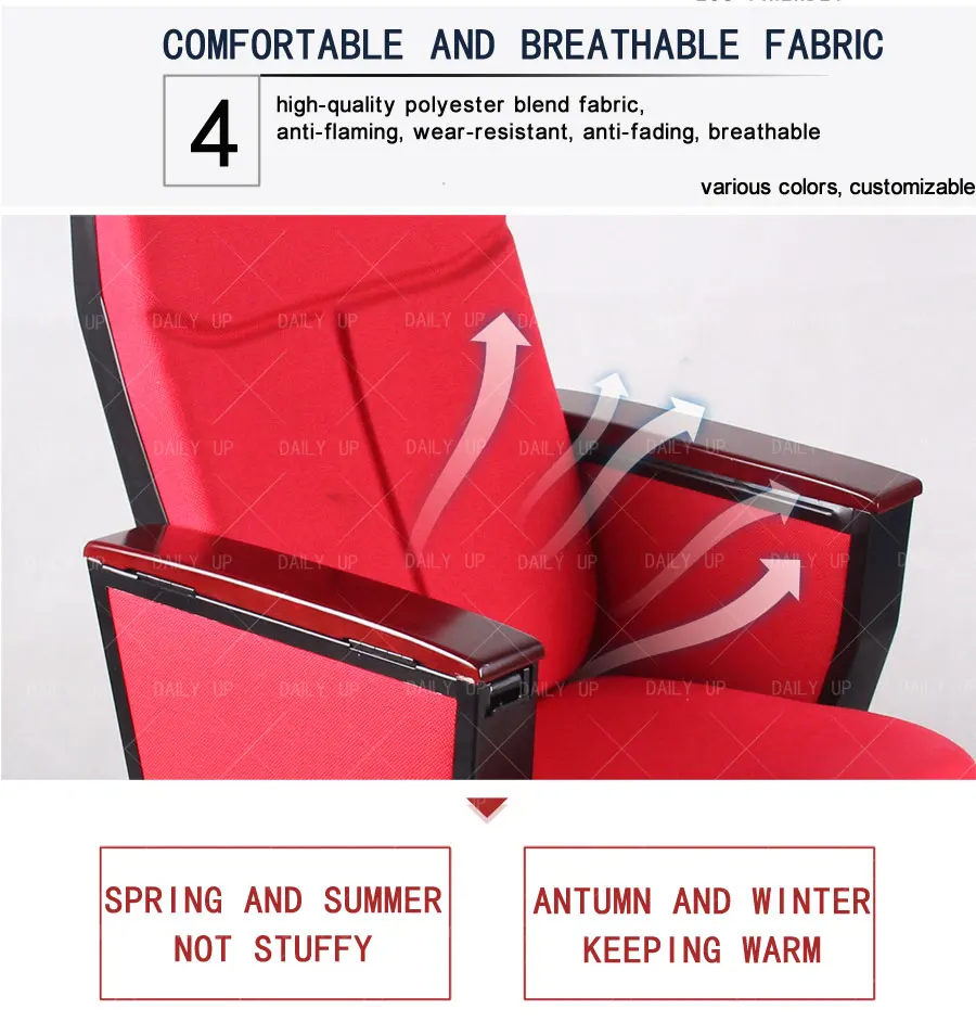 Factory Wholesale Auditorium Chair Metal Frame Folding Cinema Chair With Wooden Tablet And Fabric Seat For Lecture And Theater