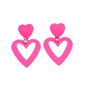 European and American fashion exaggerated personality pink heart-shaped hollow pendant earrings