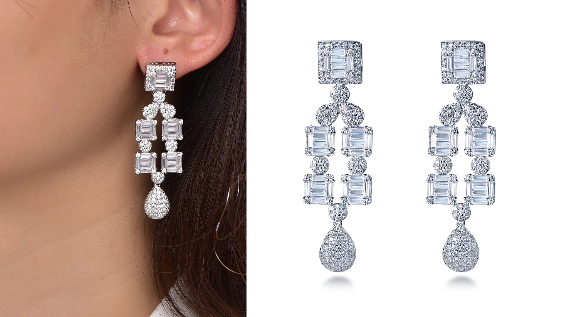 Womens Chandelier Tassel Dangle Linear Drop Earrings Party Jewelry 5A CZ Crystal Tassel Diamond Earrings